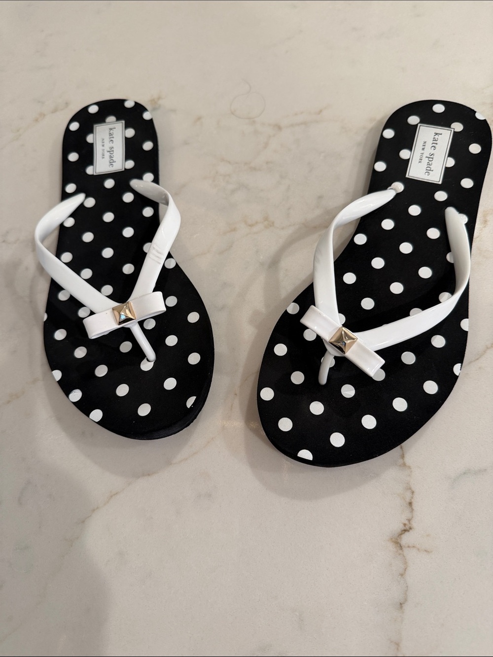 kate spade Black and White Polka Dot Flip Flops with White Straps